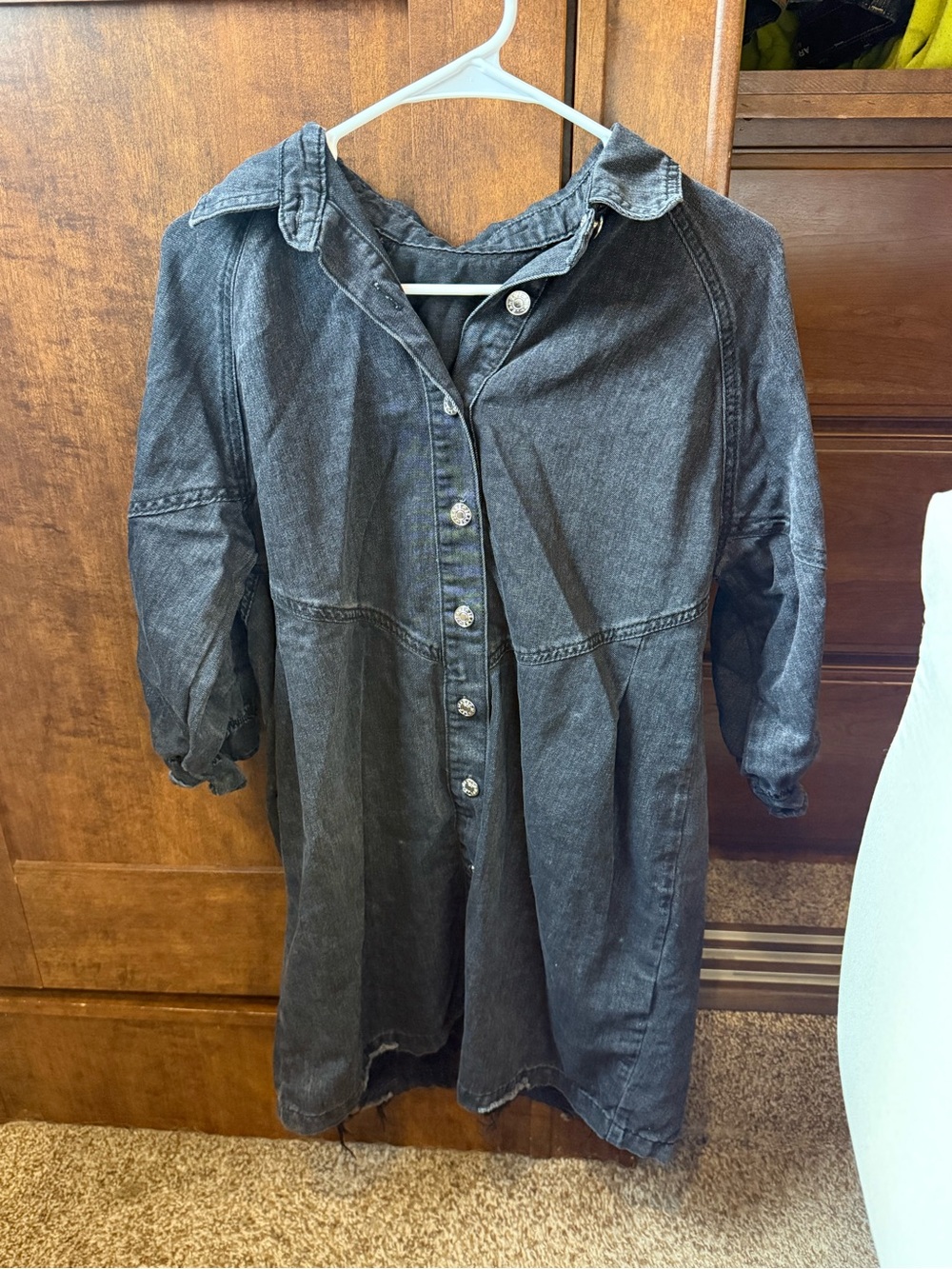 Black Denim Button-Front Women's Jacket Coat